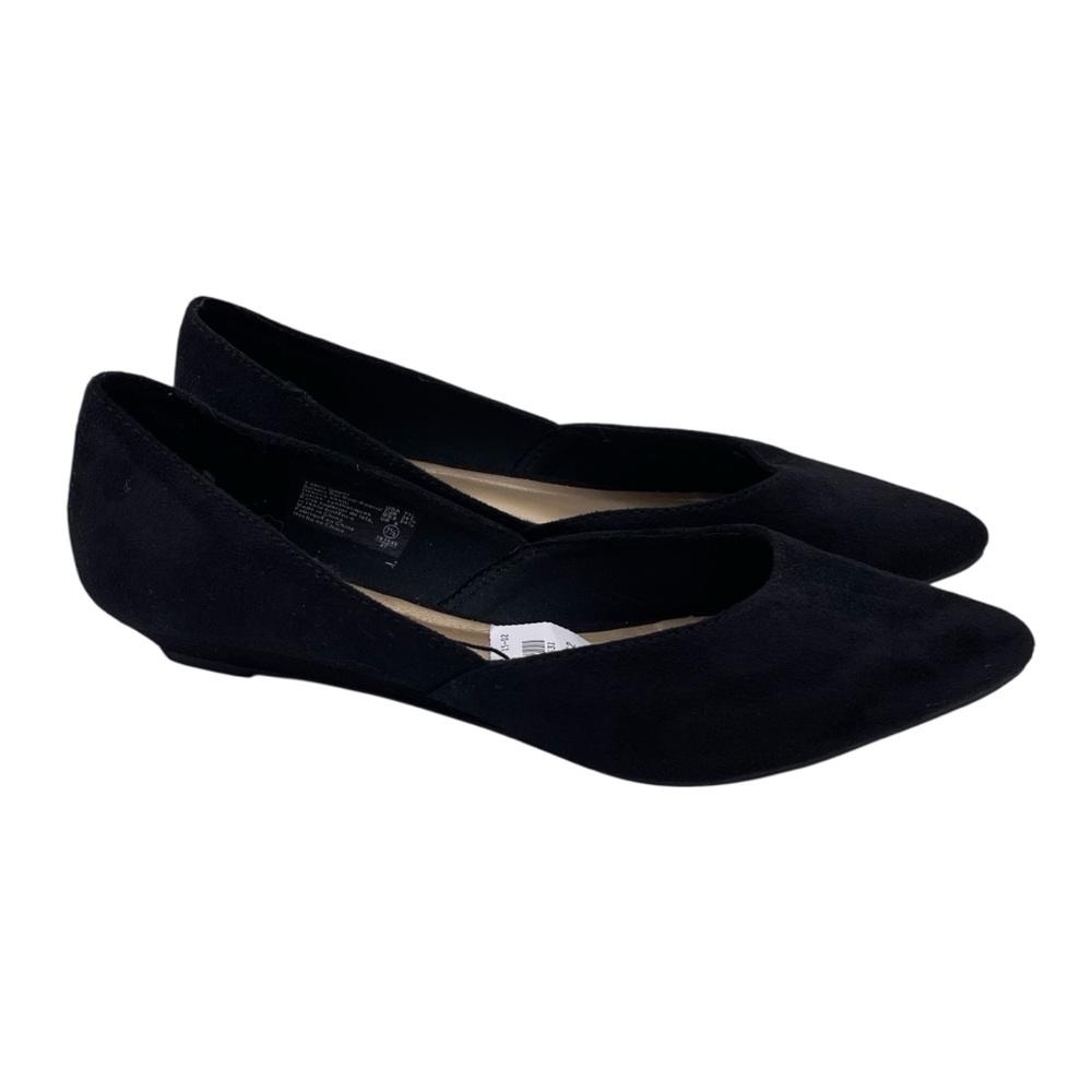 NEW Fioni Black Faux Suede Pointed Toe Wedge Ballet Flats Shoes Women's Size 7.5
